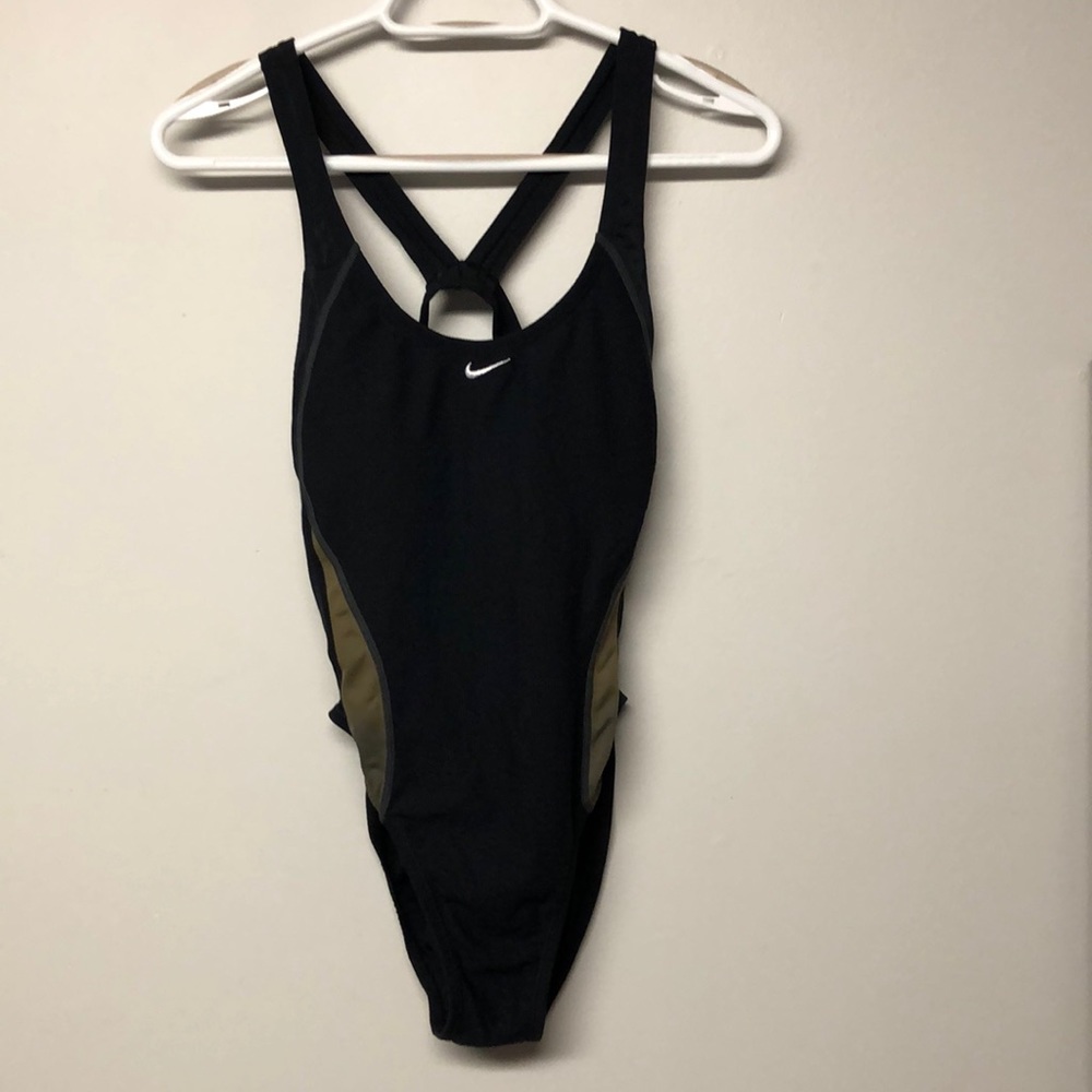 Nike One Piece Black and Gold Racer back Swim Suit